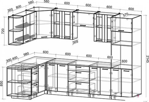 Готовая кухня Интерлиния Мила 1.68x3.0 правая (вудлайн кремовый/дуб веллингтон/серый каспий)