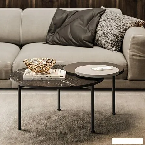 Журнальный столик Involux Неаполь 212S003 (черный мрамор/черный/серый/металл черный)