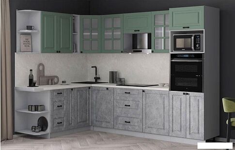Готовая кухня Интерлиния Мила Деко 1.88x2.8 LV (керамика/мята/опал светлый)