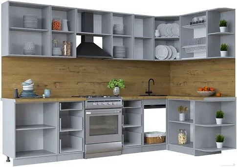 Готовая кухня Интерлиния Тренд 1.5x3.0 правая (индиго/индиго/опал светлый)