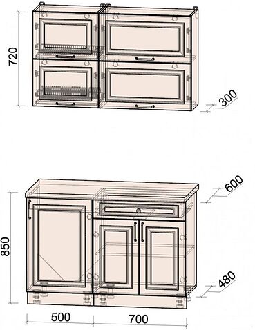 Готовая кухня Интерлиния Мила Шато 1.2Б (пепел/пепел/опал светлый)