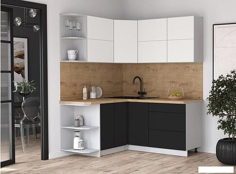Кухонный модуль Интерлиния Мила Матте 1.5x1.7 А (белый/черный/дуб бунратти)