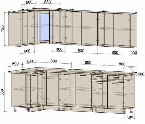 Готовая кухня Интерлиния Мила 12x25 (антрацит/вудлайн кремовый)