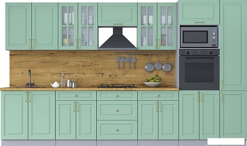 Готовая кухня Интерлиния Мила Шато 3.6В (мята/мята/дуб бунратти)
