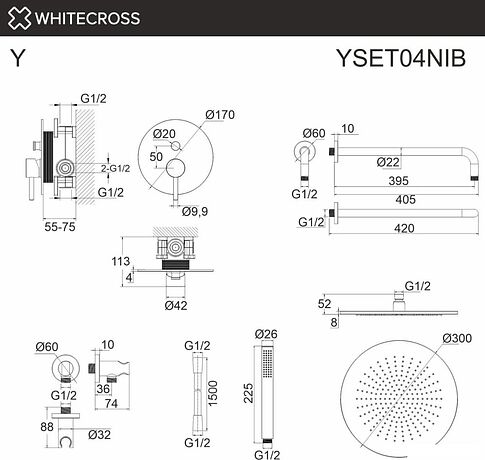 Душевая система  Whitecross Y YSET04NIB (брашированный никель)