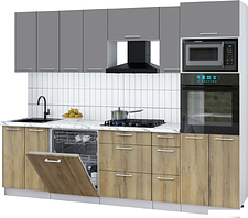 Готовая кухня Интерлиния Мила Gloss 2.7-ПМ1 (дуб вотан/серый/белый гранит)