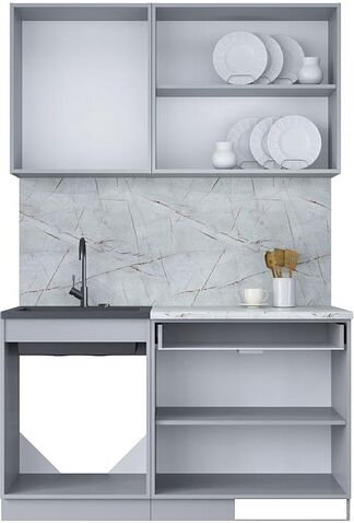 Готовая кухня Интерлиния Мила Лайт 1.4-60 (бетон лайт/бетон портленд/опал светлый)