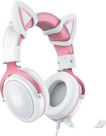 Наушники Onikuma X10 (белый/розовый, с ушками)