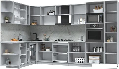 Готовая кухня Интерлиния Берес 1.88x3.4 ВТ правая (дуб полярный/серый каспий)