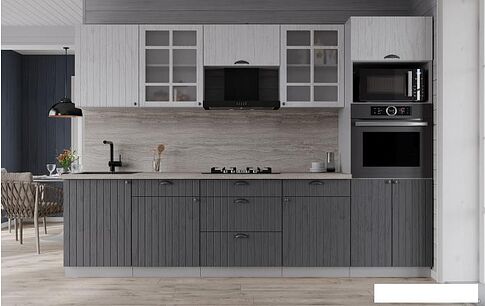 Готовая кухня Интерлиния Берес 2.7В (дуб серый/дуб полярный/травертин серый)