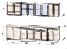Готовая кухня Интерлиния Тренд 3.0А (океан/океан/дуб бунратти)