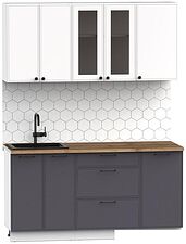 Готовая кухня Интермебель Лион-12 В-1 1.6м (белый софт/графит софт/дуб флагстаф темный)