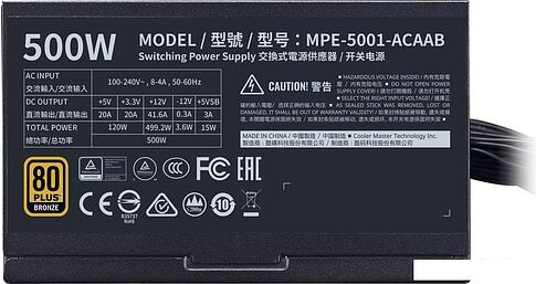 Блок питания Cooler Master MWE 500 Bronze V2 MPE-5001-ACAAB-EU