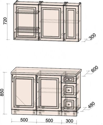 Готовая кухня Интерлиния Мила Шато 1.3А (белый/мята/бискайская сосна)