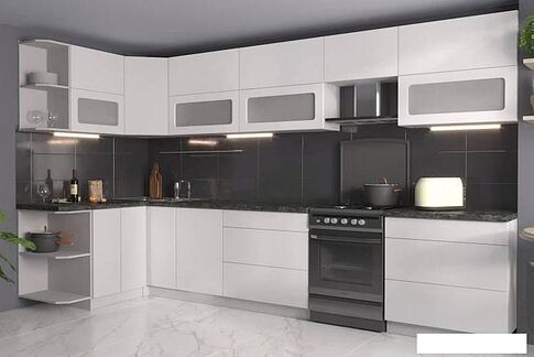 Готовая кухня Интерлиния Мила Матте 1.5x3.6 Б правая (белый-белый-кастилло темный)