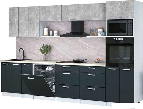 Готовая кухня Интерлиния Мила Лайт 3.3-ПМ1-2 (бетон/антрацит/опал светлый)