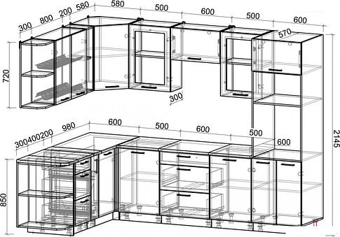 Готовая кухня Интерлиния Мила Gloss 1.88x2.8 левая (белый софт/белый софт/травертин серый)