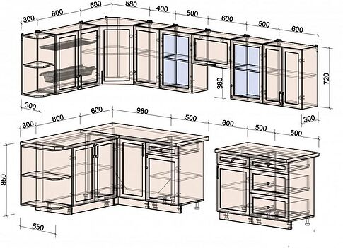 Готовая кухня Интерлиния Тренд 1.7x3.2 левая (луна/луна/бискайская сосна)
