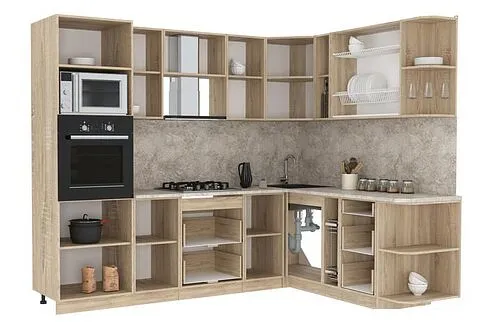 Готовая кухня Интерлиния Мила 1.88x2.6 правая (вудлайн кремовый/вудлайн кремовый/малага)