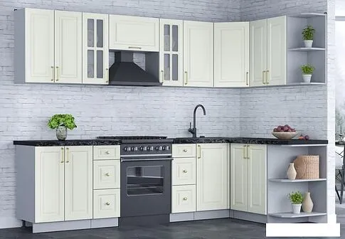 Готовая кухня Интерлиния Мила Шато 1.5x2.8 правая (белый/белый/кастилло темный)