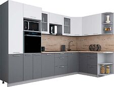 Готовая кухня Интерлиния Мила Gloss 1.68x3.2 правая (белый софт/серый софт/травертин серый) Готовая кухня Интерлиния Мила Gloss 1.68x3.2 правая (белый софт/серый софт/травертин серый)
