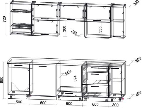 Готовая кухня Интерлиния Мила Gloss 2.6-ПМ2 (белый/белый/дуб бунратти)
