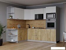 Готовая кухня Интерлиния Мила Лайт 1.68x2.4 левая (белый платинум/дуб золотой/дуб бунратти)