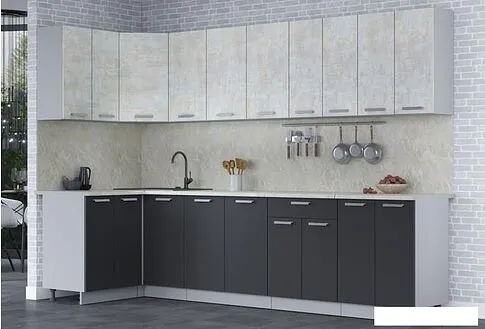 Готовая кухня Интерлиния Мила Лайт 1.2x3.0 (бетон лайт/антрацит/опал светлый)