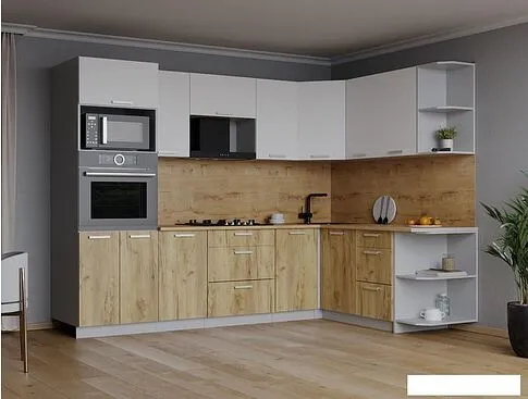 Готовая кухня Интерлиния Мила Лайт 1.68x2.6 правая (белый платинум/дуб золотой/дуб бунратти)