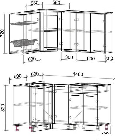 Готовая кухня Интерлиния Мила 12x15 без столешницы (серебристый/антрацит)