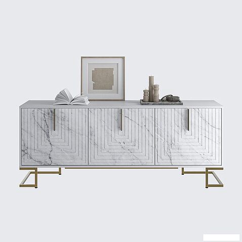 Тумба Involux Неаполь 212T101 (белый премиум/белый мрамор/золото)