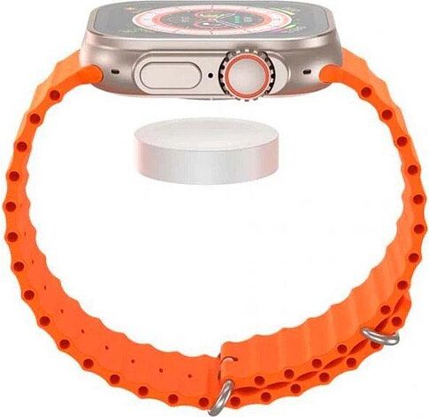 Умные часы XO M9 Ultra (серебристый, с оранжевым силиконовым ремешком)