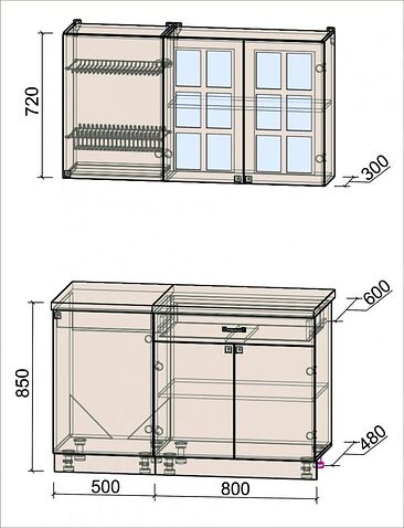 Готовая кухня Интерлиния Мила Деко 1.3А (керамика/океан/опал светлый)