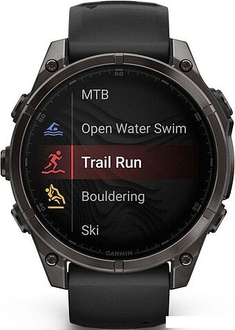 Умные часы Garmin Fenix 8 Sapphire, Titanium 47мм (угольно-черный DLC, пепельно-черный силиконовый ремешок)