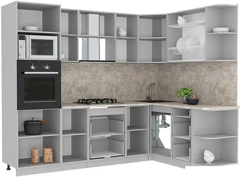 Готовая кухня Интерлиния Мила Лайт 1.68x2.6 правая (белый платинум/белый платинум/дуб бунратти)