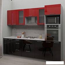 Готовая кухня Интерлиния Мила Gloss 2.8 (красный-черный)