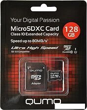 Карта памяти QUMO QM128GMICSDXC10U1 microSDXC 128GB + адаптер Карта памяти QUMO QM128GMICSDXC10U1 microSDXC 128GB + адаптер