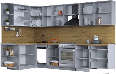 Готовая кухня Интерлиния Тренд 1.7x3.2 левая (луна/луна/бискайская сосна)