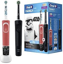 Комплект зубных щеток Oral-B Vitality Pro Cross Action + Vitality D100 Kids Star Wars (2 шт, черный/красный) Комплект зубных щеток Oral-B Vitality Pro Cross Action + Vitality D100 Kids Star Wars (2 шт, черный/красный)
