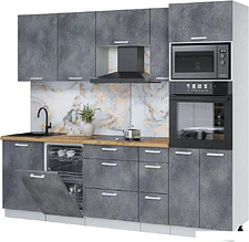 Готовая кухня Интерлиния Мила Лайт 2.45-ПМ3 (бетон портленд/бетон портленд/дуб бунратти)