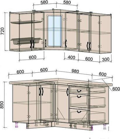Готовая кухня Интерлиния Мила Крафт 1.2x1.6 (дуб полярный)