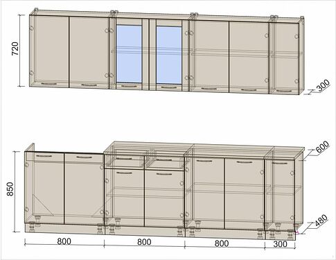 Готовая кухня Интерлиния Мила 27 (бетон потленд/бетон портленд/дуб бунратти)