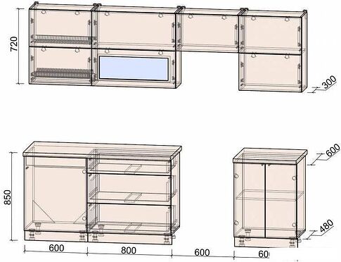 Кухня Интерлиния Интерлиния Мила Матте 2.6 Б (белый/белый/кастилло темный)