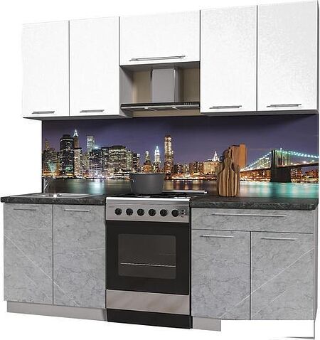 Готовая кухня Интерлиния Мила Пластик 2.2 А (мрамор/белый глянец/кастилло темный)