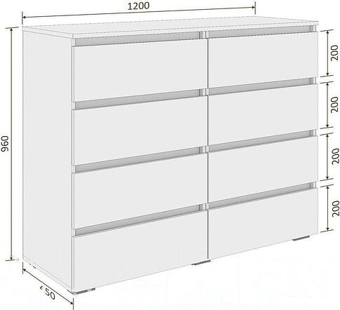 Комод Кортекс-мебель Бари 120 8ш (береза/береза/белый)