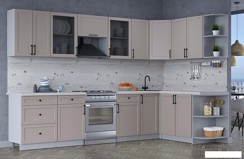 Готовая кухня Интерлиния Тренд 1.7x3.2 правая (луна/луна/бискайская сосна)