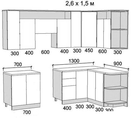 Готовая кухня Артём-Мебель Виола СН-114 без стекла ДСП 2.6x1.5 правая (сосна винтерберг)