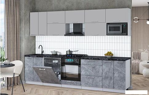 Готовая кухня Интерлиния Мила Gloss 3.0-ПМ2 (керамика/грей/кастилло темный)