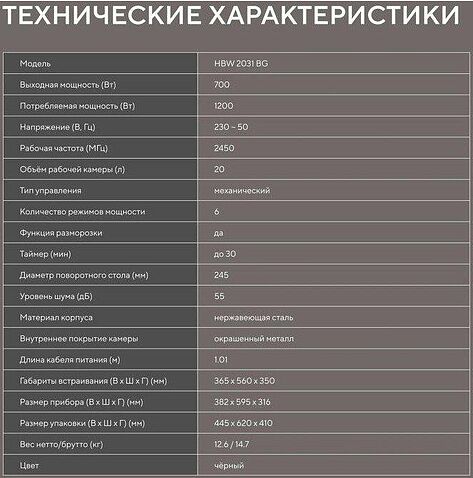 Микроволновая печь Hyundai HBW 2031 BG