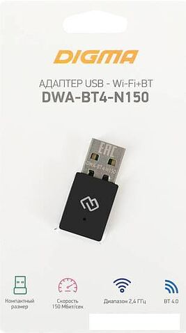 Wi-Fi/Bluetooth адаптер Digma DWA-BT4-N150